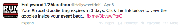 Hollywood Half marathon tweet screenshot
